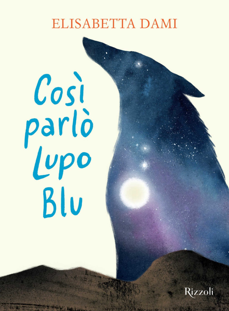 Copertina libro sagoma grande lupo colore blu notte e nel suo corpo è disegnata la luna e le stelle