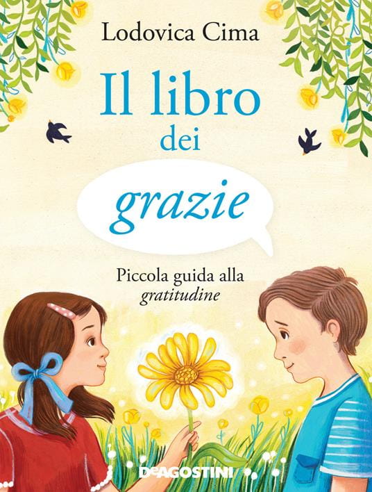 Copertina libro con titolo e disegno di una ragazzina con in mano un fiore giallo e di fronte a lei un ragazzino