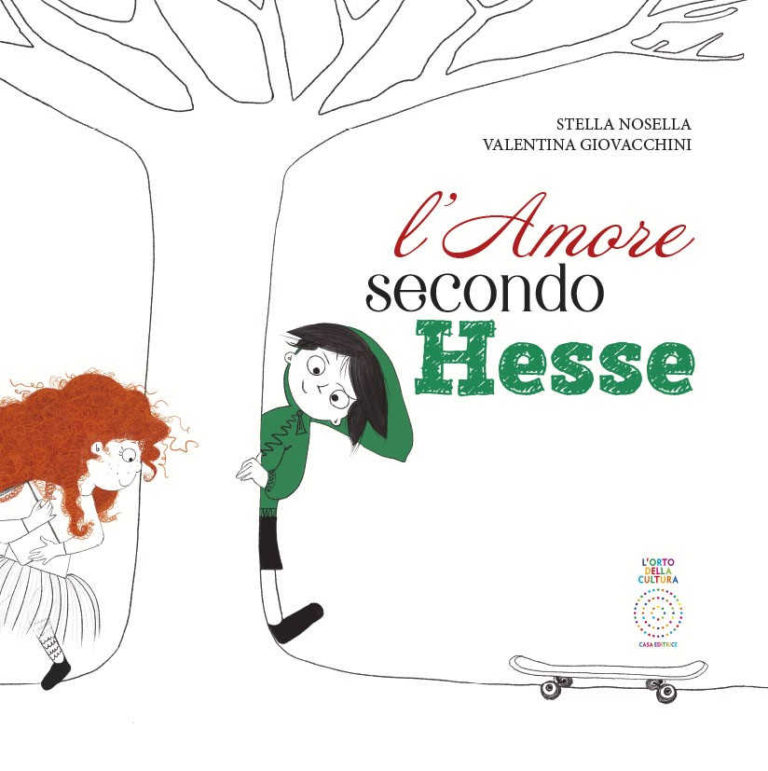 Copertina sfondo bianco con disegnati i contorni di un albero spoglio e da dietro l'albero escono un ragazzino e una ragazzina